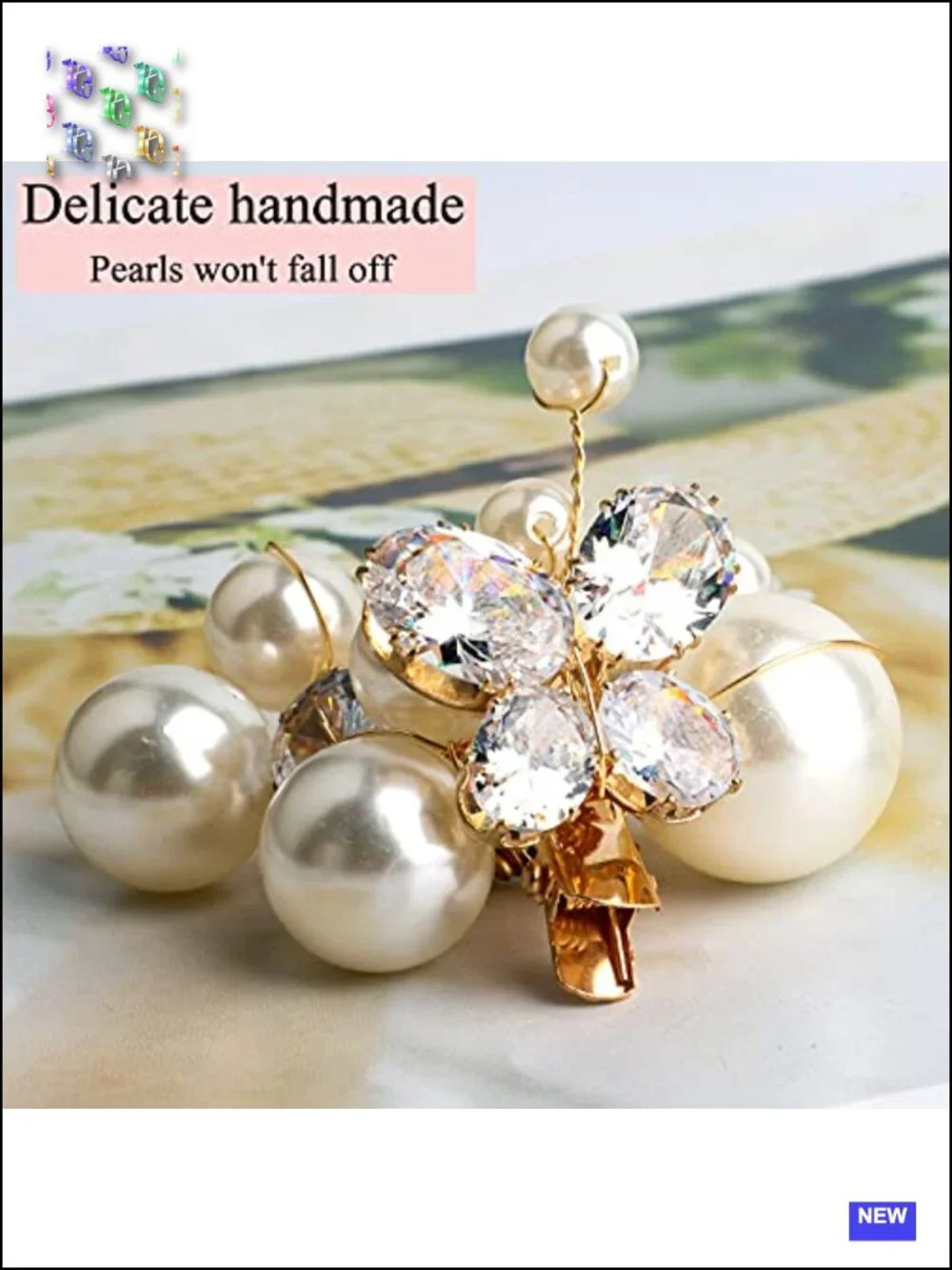 Small Pearl Rhinestone Alligator Hair Clips, Set of 5 - Bridal Hair Accessories